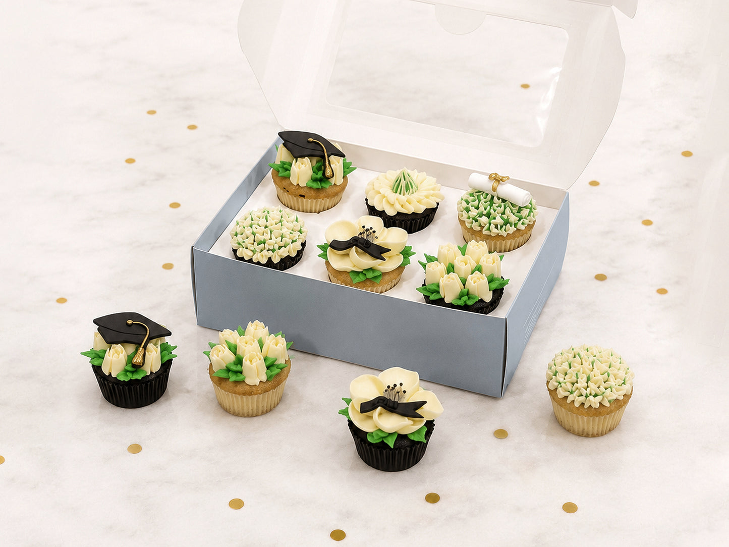 Graduation Floral Cupcakes